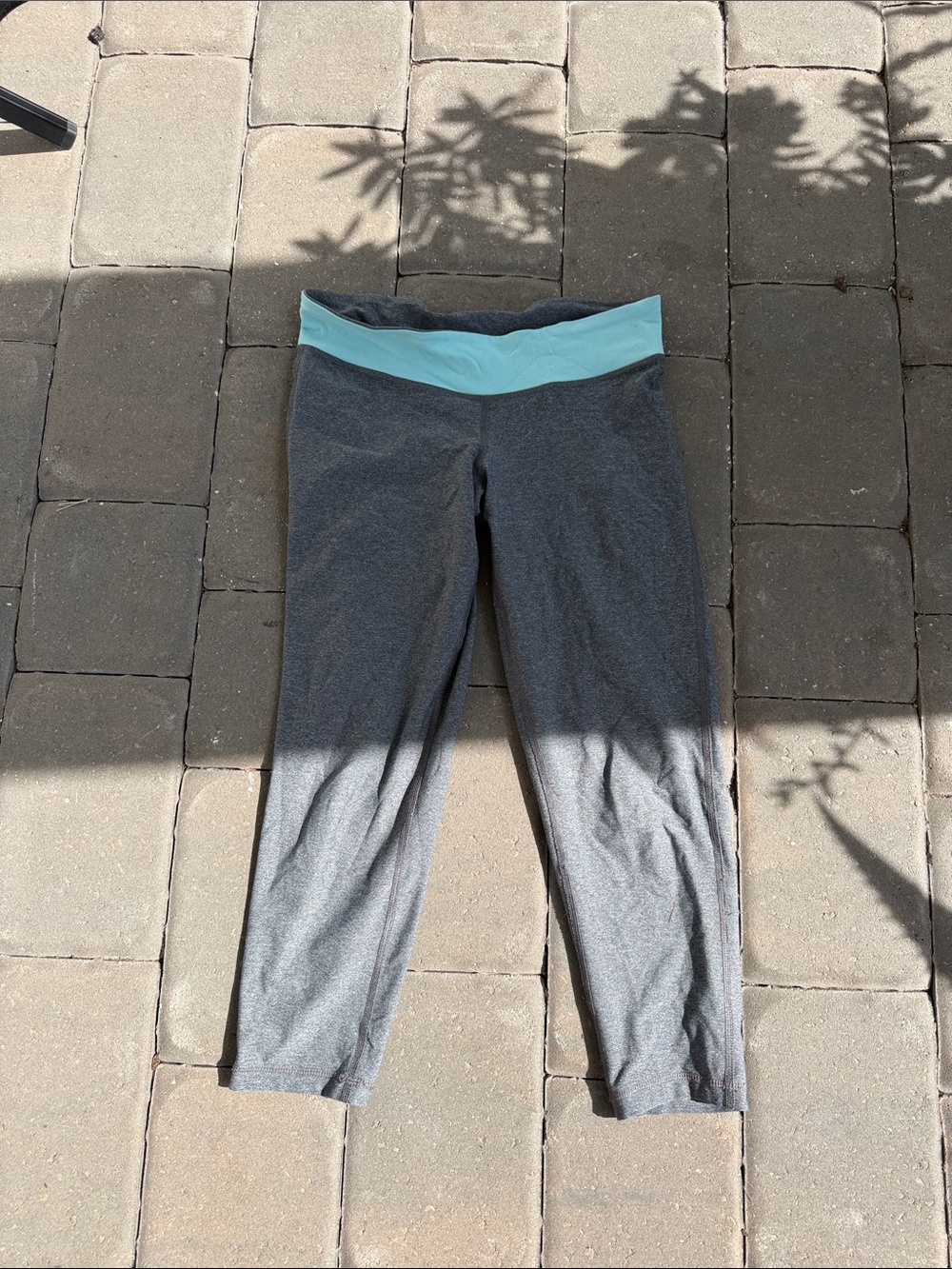 Target Girls Gray Capri Leggings with Teal Fold-Over Waistband